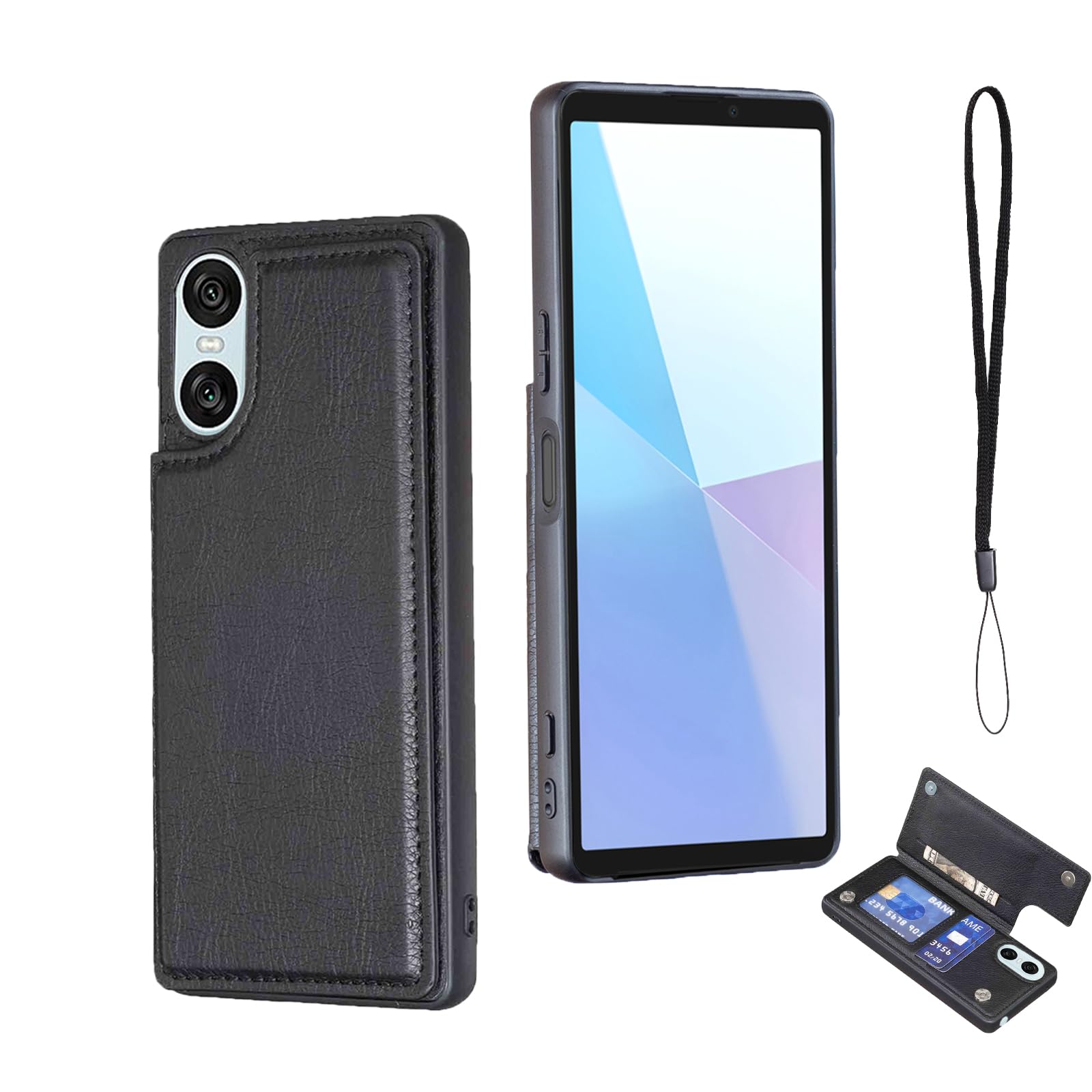 Cafma 対応 XPERIA 10 VI ケース 背面 カードケース SO-52E/SOG14/XQ-ES44/A402SO 携帯 カバー 薄い 手帳型 ケース ソニー エクスペリア10 VI 携帯 ケース 手帳型 耐衝撃 軽量 スタンド機能 背面 IC カード入れ 手帳型 財布型 カバー（ブラック）ソニー xperia10 vi Black