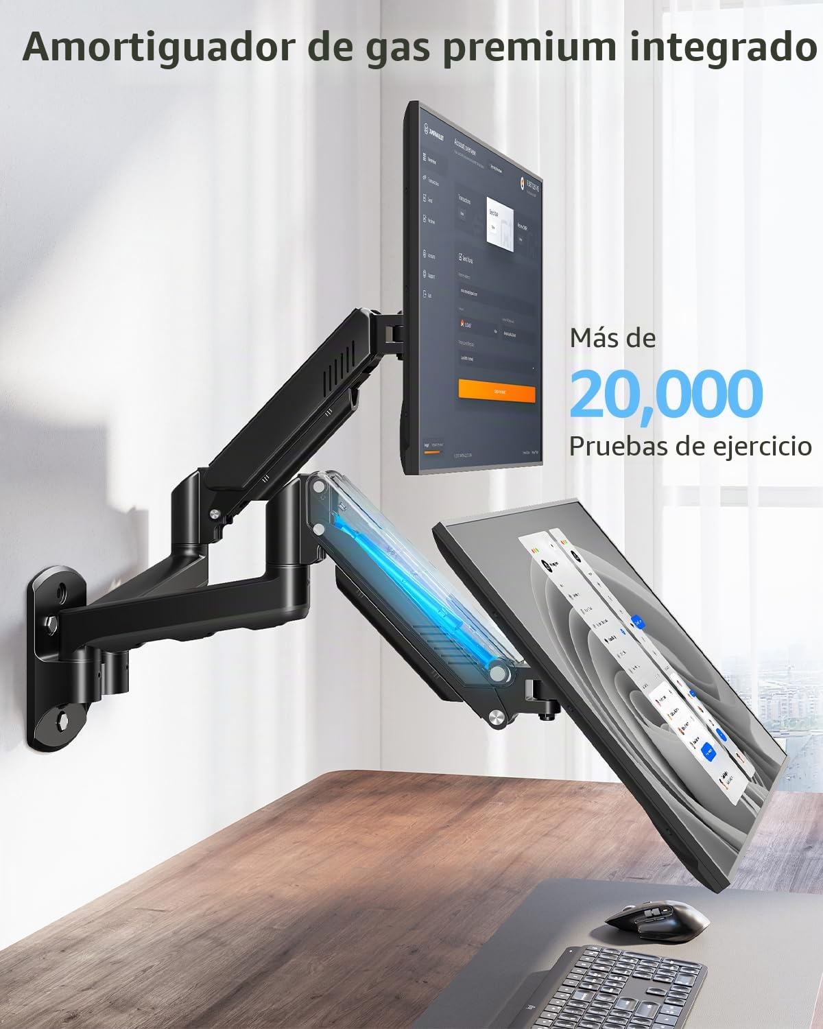 ELIVED Soporte de Pared para Monitor Dual para MAX. 32 Pulgadas hasta 9 kg, VESA 75/100 mm, Gas Lift PC 2 Soporte de Monitor de Pared 360° Giratorio EV6022