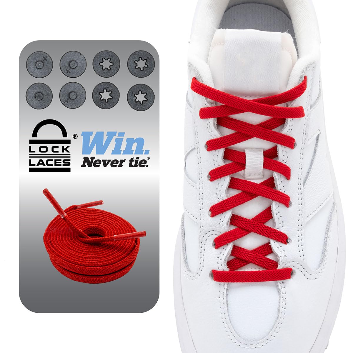 Lock Laces Flat Laces No Tie Elastic Shoelaces – Stylish No Show for Casual & Fashion Shoes – One-Size, Easy to Install