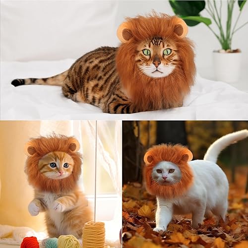 Miniatura 4 de Disfraces de Halloween para gatos, peluca de melena de león para gatos y cachorros, ropa de cosplay ajustable para mascotas, trajes de gatito para