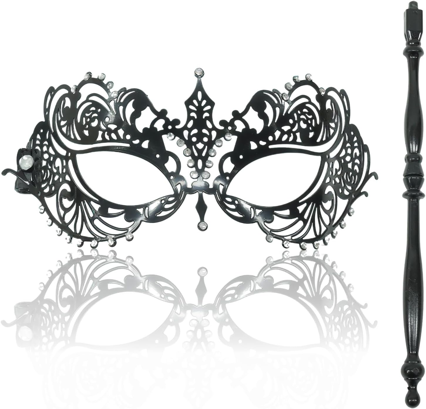 Masquerade Mask for Women with Stick, Metal Venetian Mask for Masquerade Party Costume Prom Ball