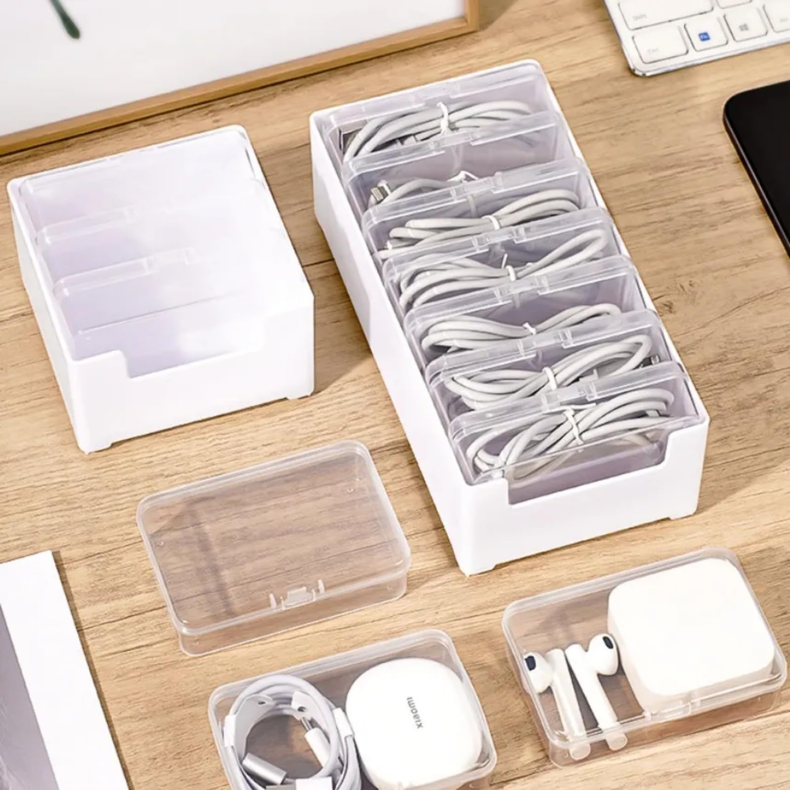 Kabel-Organizer-Aufbewahrungsbox mit 7 Kabelbindern, Schreibtisch-Kabel-Management-Box mit Schalter, Netzkabel-Organizer für Büro, Zuhause, Schreibtischzubehör, Aufbewahrung von Schreibwaren