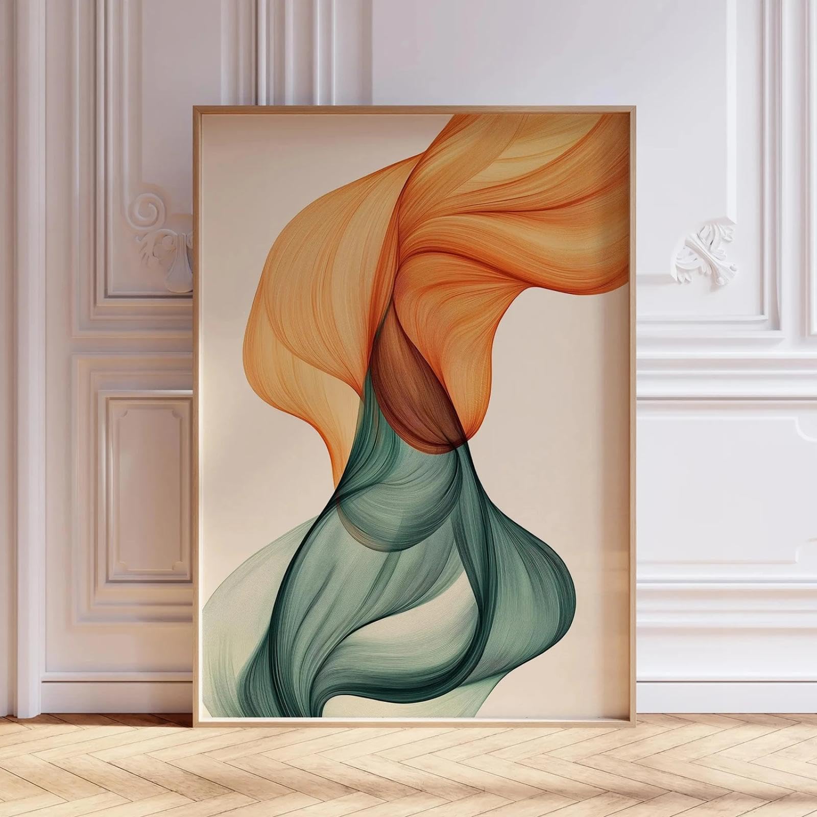Bmgkyagl Frameless Large Sage Green Burnt Orange Modern Wall Art, Burnt Orange Prints, Abstract Wall Art, Living Room Decor 80X120cm