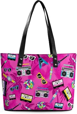 Music And Fun Pink Design A Leather Handbag with Large Capacity And Portability