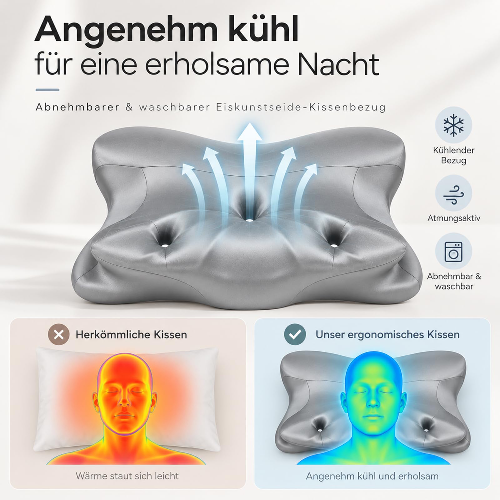 Ergonomisches Schmetterlingskissen aus Memory Foam mit Kühlbezug
