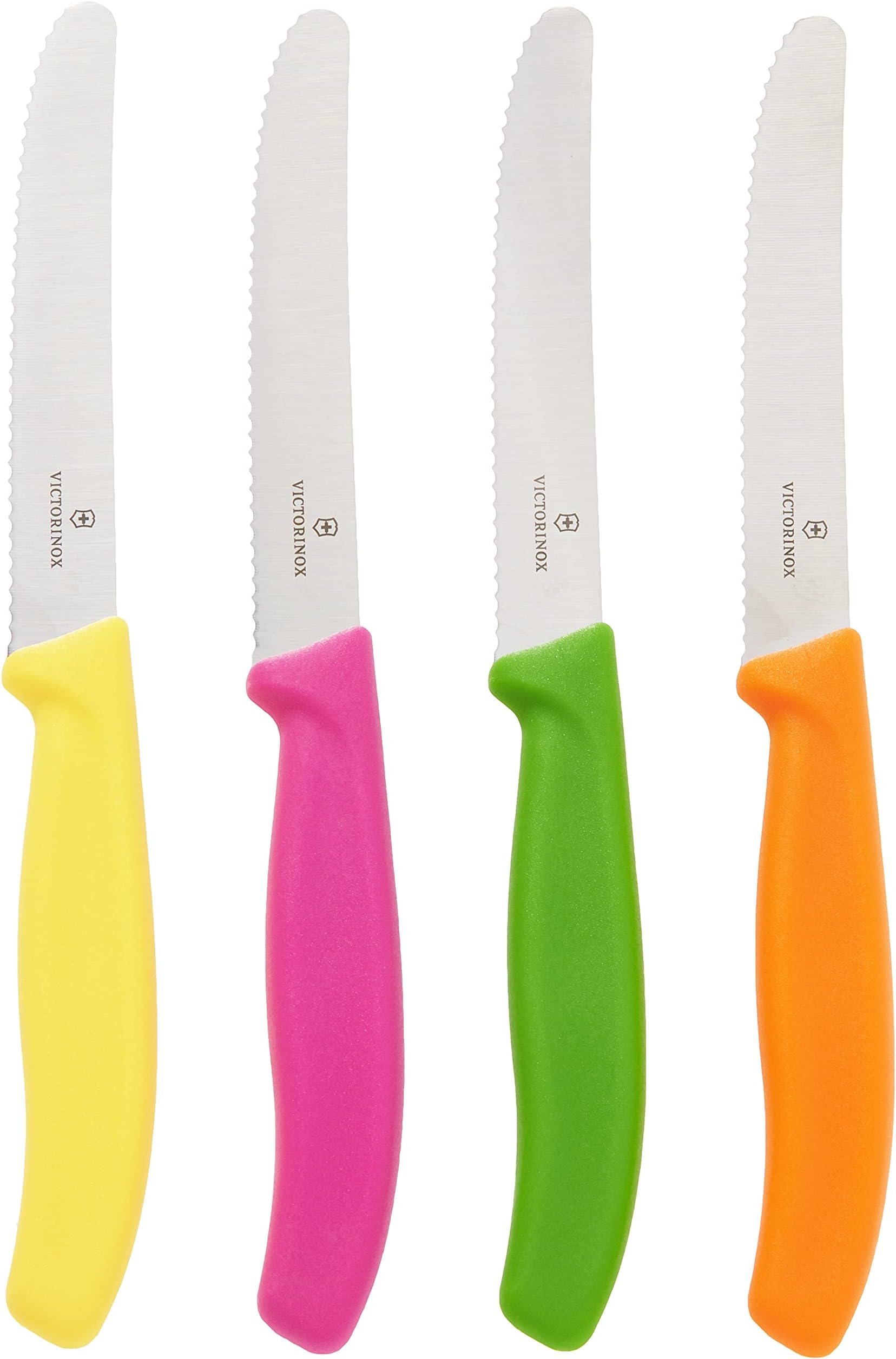 4.5 Inch Utility Knife Set | Razor Sharp Serrated Edge, Ergonomic Fibrox Pro Handle, Four (4) Pack, Multi Colored