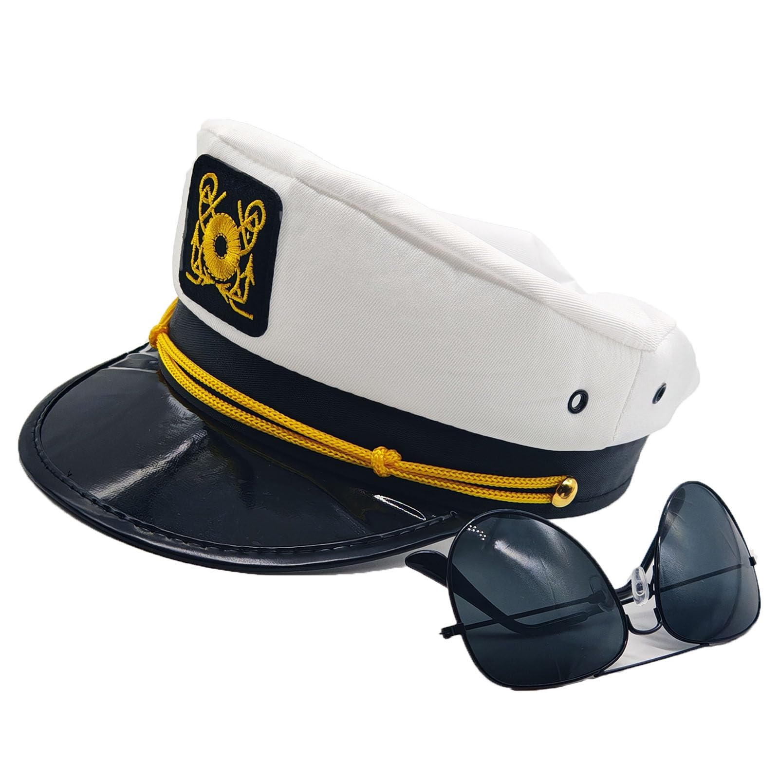 IFJJ Yacht Captain Hat, Sailor Costume Marine Admiral Cap for Men and Women, Yacht Sunglasses,Halloween Costume Accessory