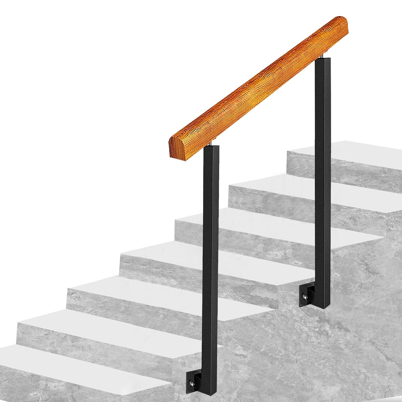 Rampe d'escalier en bois contre les marches glissantes de jardin et porche extérieur