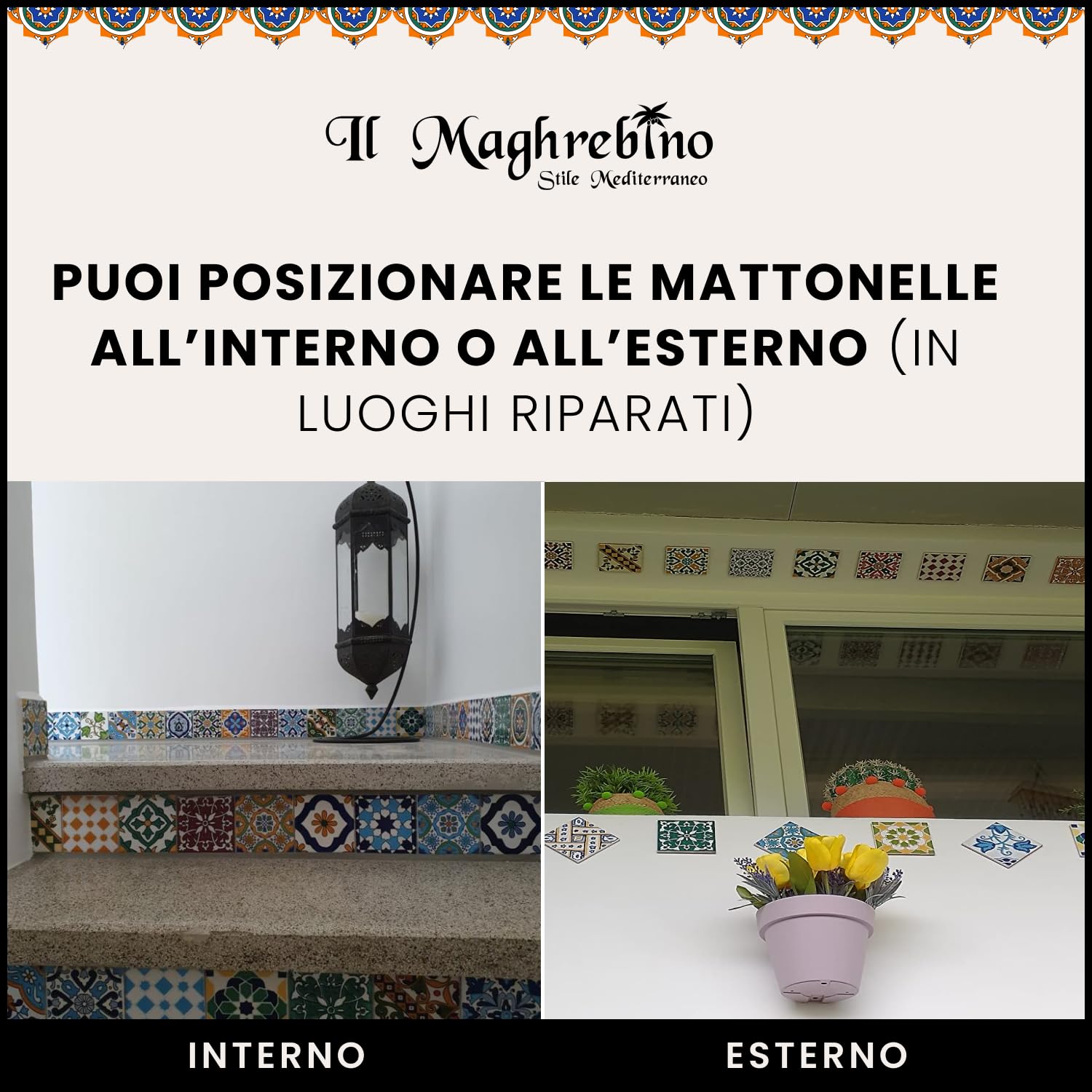 25 Mattonelle Premium Selection in Ceramica Smaltata - Sunset - 10x10 cm spessore 0,6 cm - Mattonelle Tunisine realizzate con Serigrafia Artigianale - Adatte a rivestimento