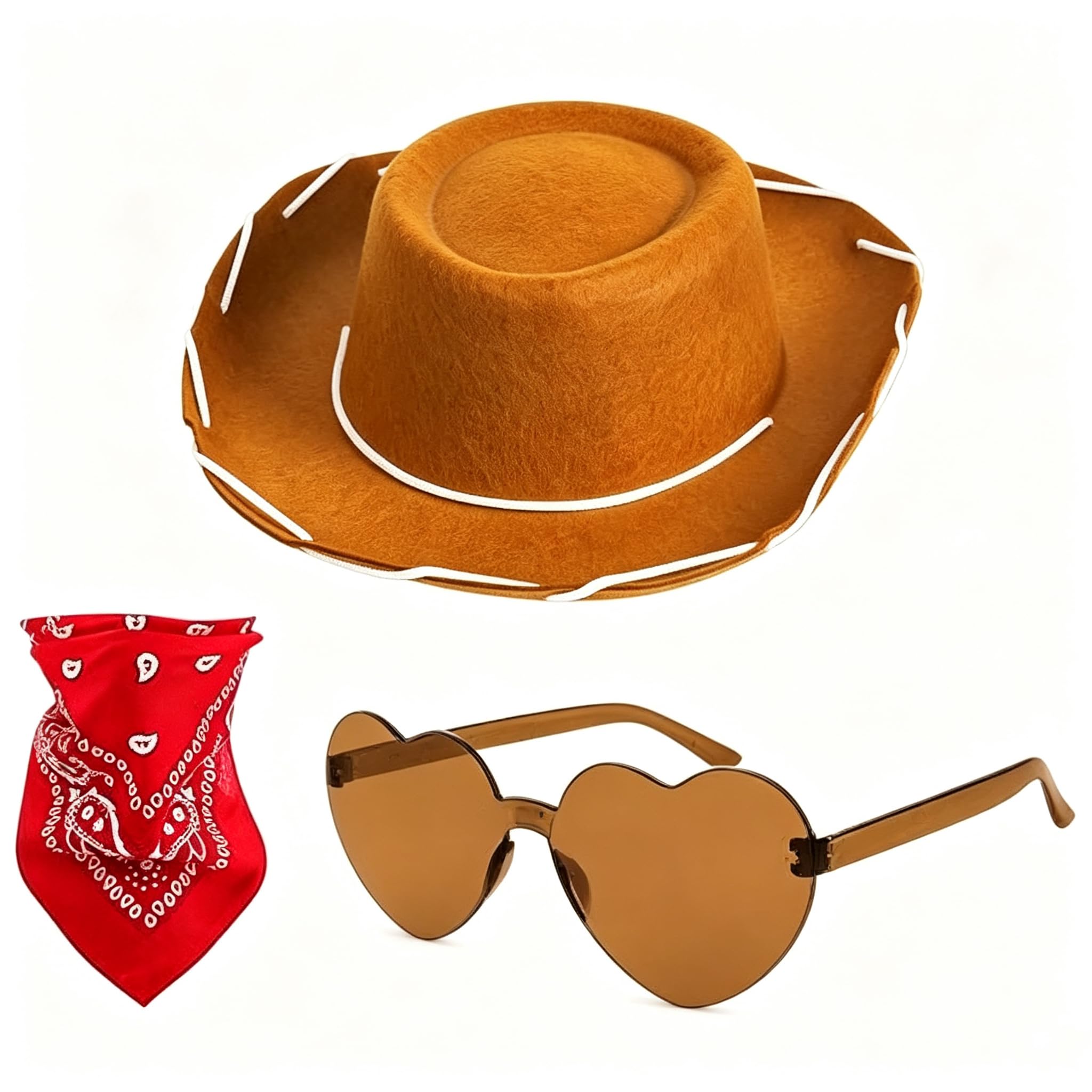 Pnoyws Kids Cowboy Hat, 3PCS Western Cowboy Cowgirl Wide‑Brim Costume Set