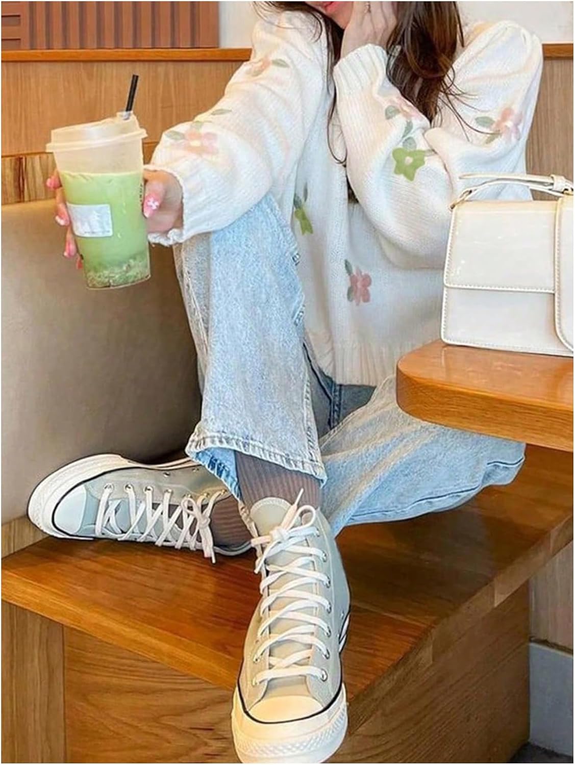 Women's Floral Sweaters Ligthtweight Oversized Embroidered Sweater Long Sleeve Knit Fall Tunics Tops - Image 4