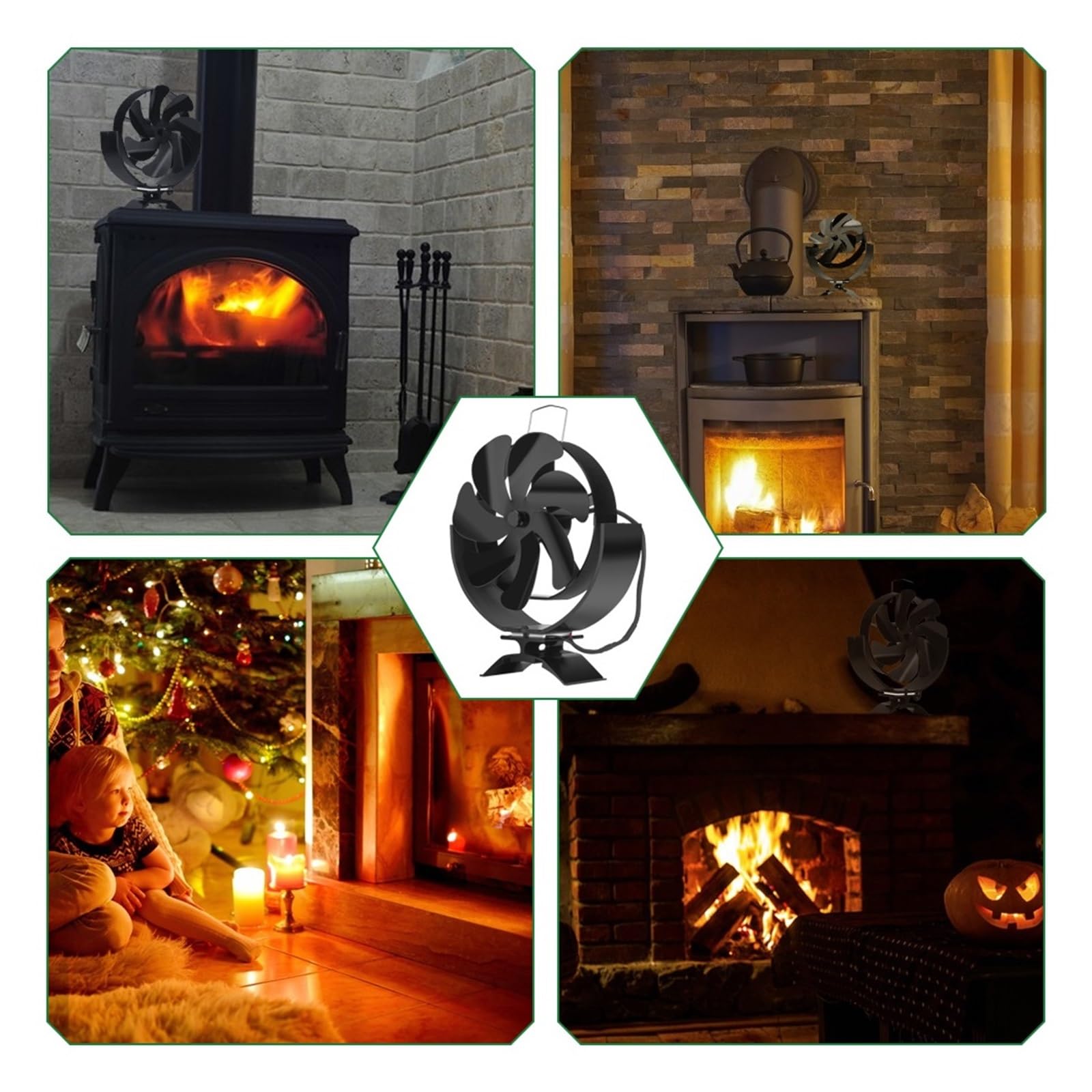 Ventilatori Per Stufe A Legna Ventilatore For Camino A 7 Pale 3 IN 1 Piatto/Appeso Rotazione A 360° Bruciatore A Legna For Tronchi Distribuzione Ecologica Del Calore Domestico Efficiente Ventola For S