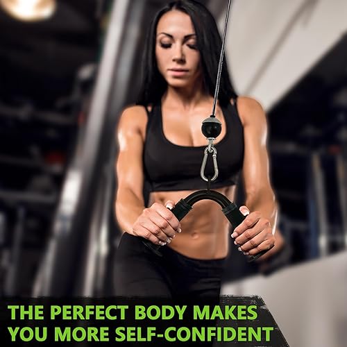 Miniatura 4 de Howffite Barra de prensa de tríceps, accesorio de cable de barra en V, acero resistente con agarre de goma antideslizante (negro)