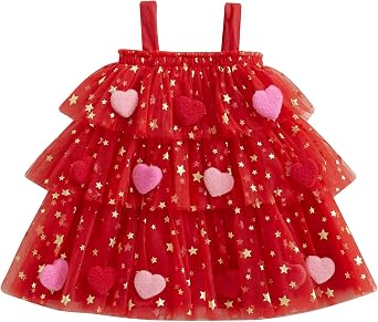 Toddler Baby Girl Valentine Outfits - Sleeveless Valentine Dresses Star Heart Red Pink Kids Clothes