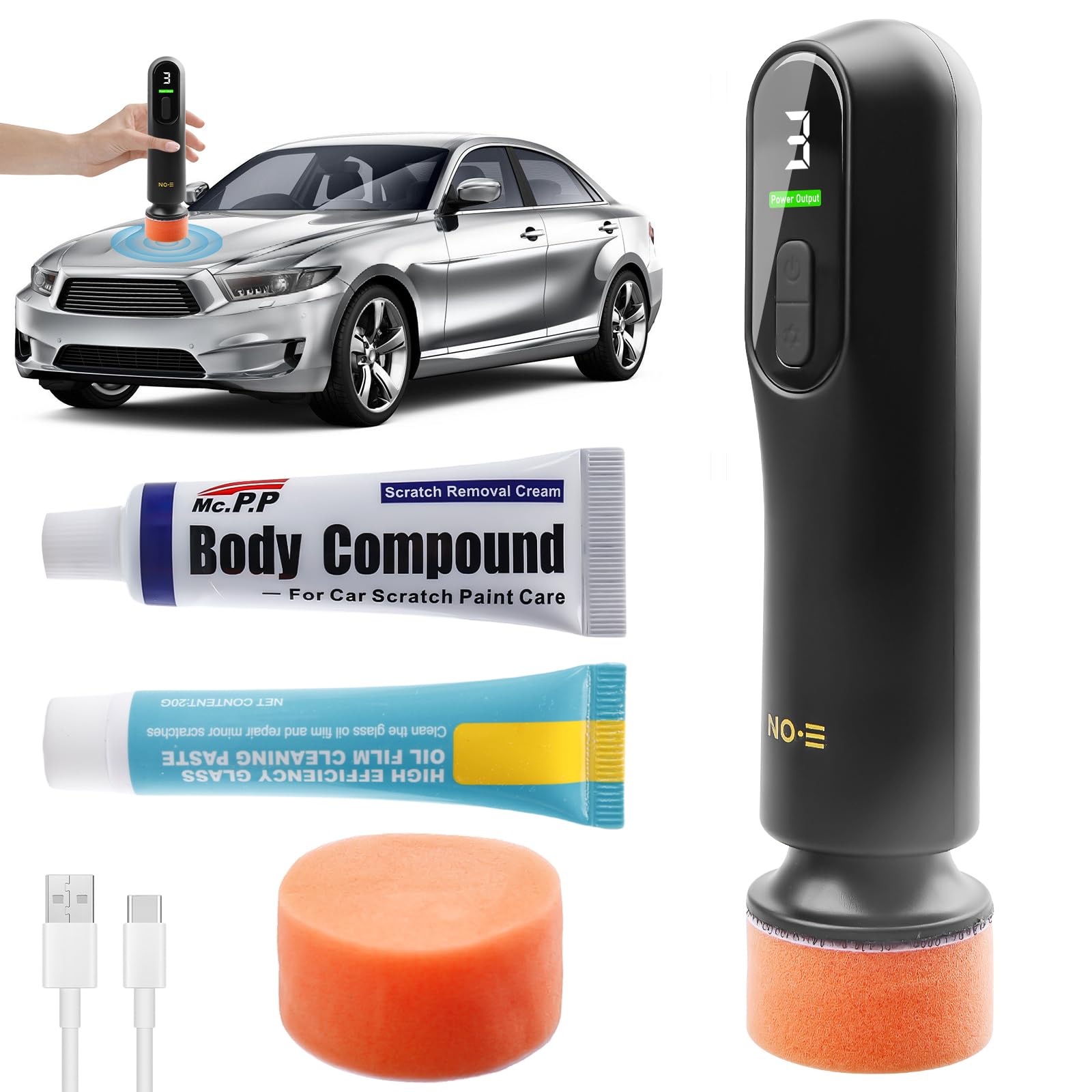 Kit de polisseuse automatique, polisseuse de réparation de rayures pour voiture, polisseuse portable rechargeable sans fil pour l'entretien des voitures, cirage, rayures de voiture et pare-brise
