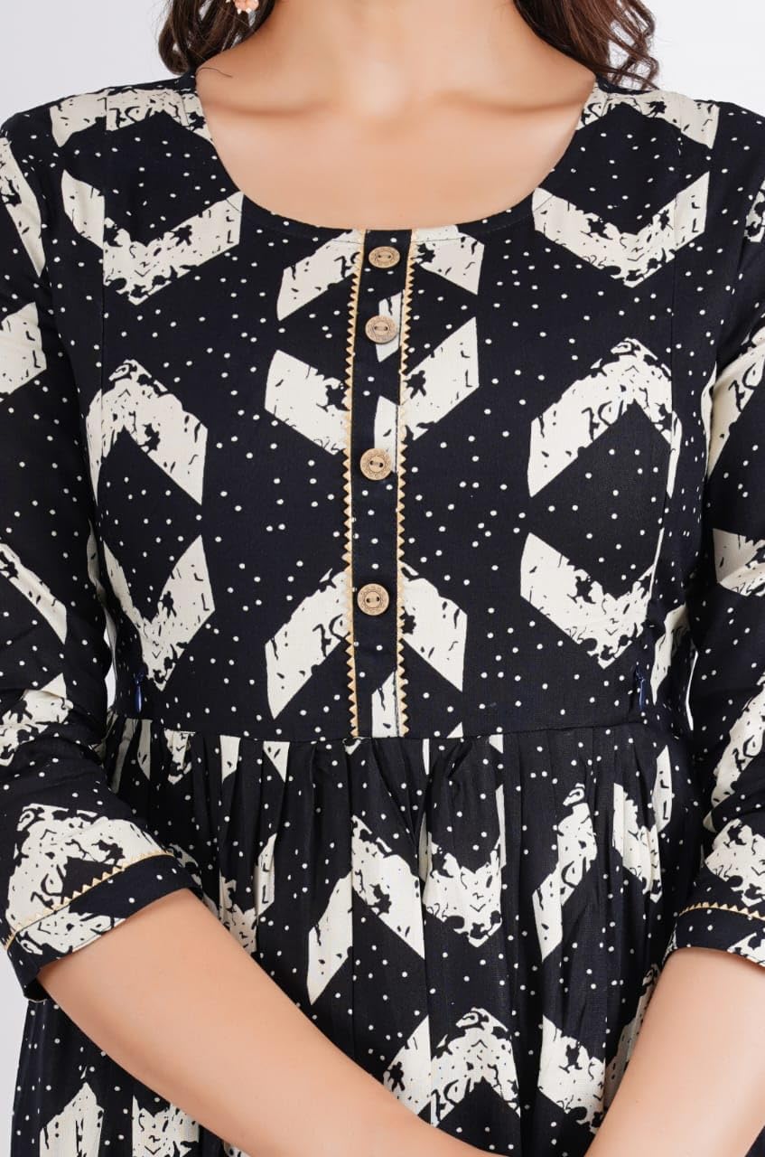 Women's Maternity Dress Printed Rayon Breastfeeding Clothes Anarkali Kurti Nursing Dress