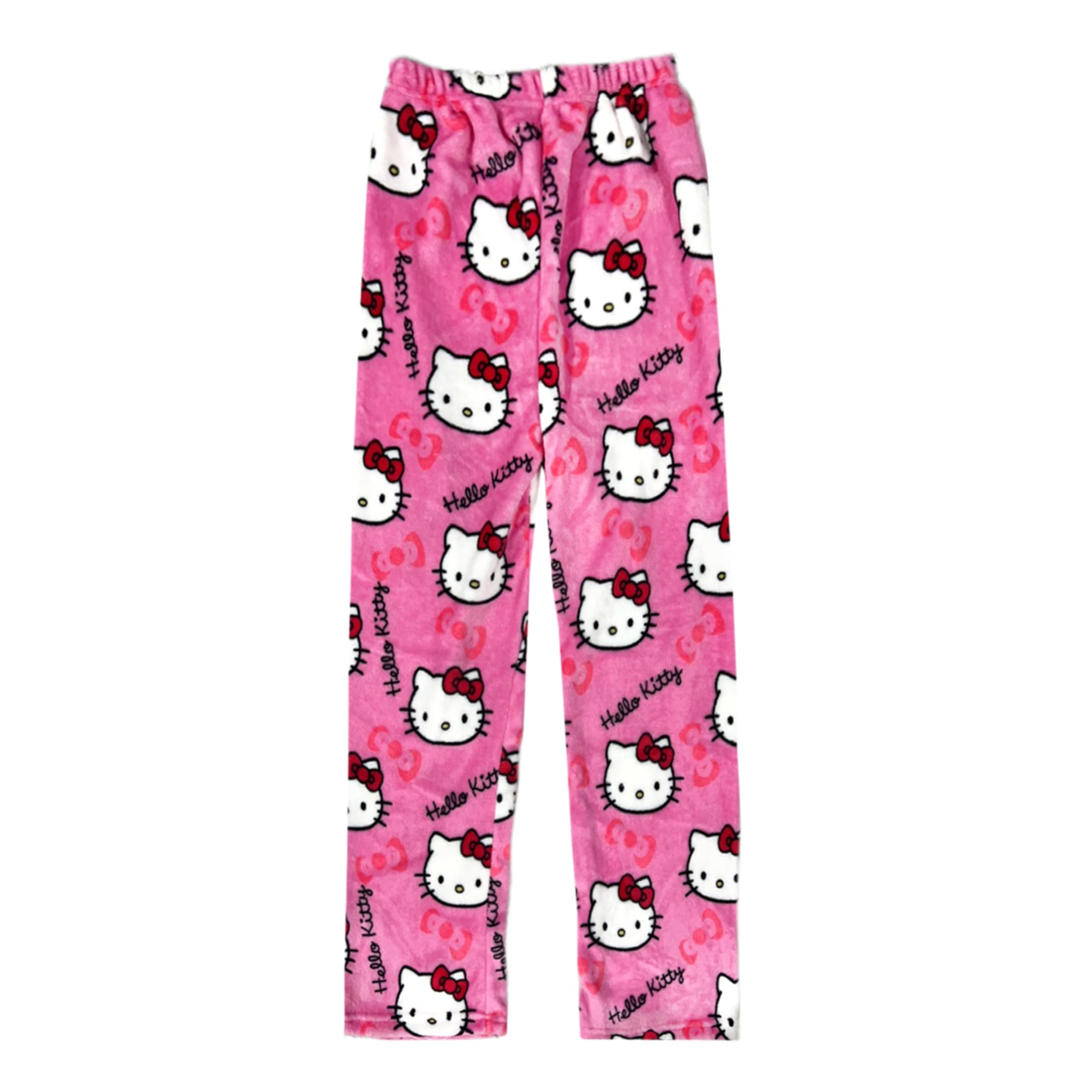 BIUGNVWAnime Pajamas Pants Women Cartoon Family Christmas Pajama Pants Kawaii Flannel Pajama Pants Black and Pink