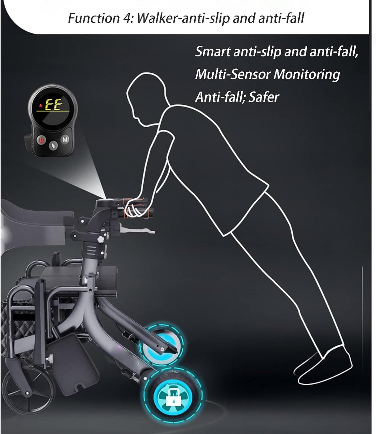 Andador para Ancianos 4 Ruedas Eléctrico, Andador Rollator con Asiento 3 en 1 Andador Multifuncional para Transporte de Personas Mayores, Silla de Ruedas Eléctrica Plegable Light Battery Trolley