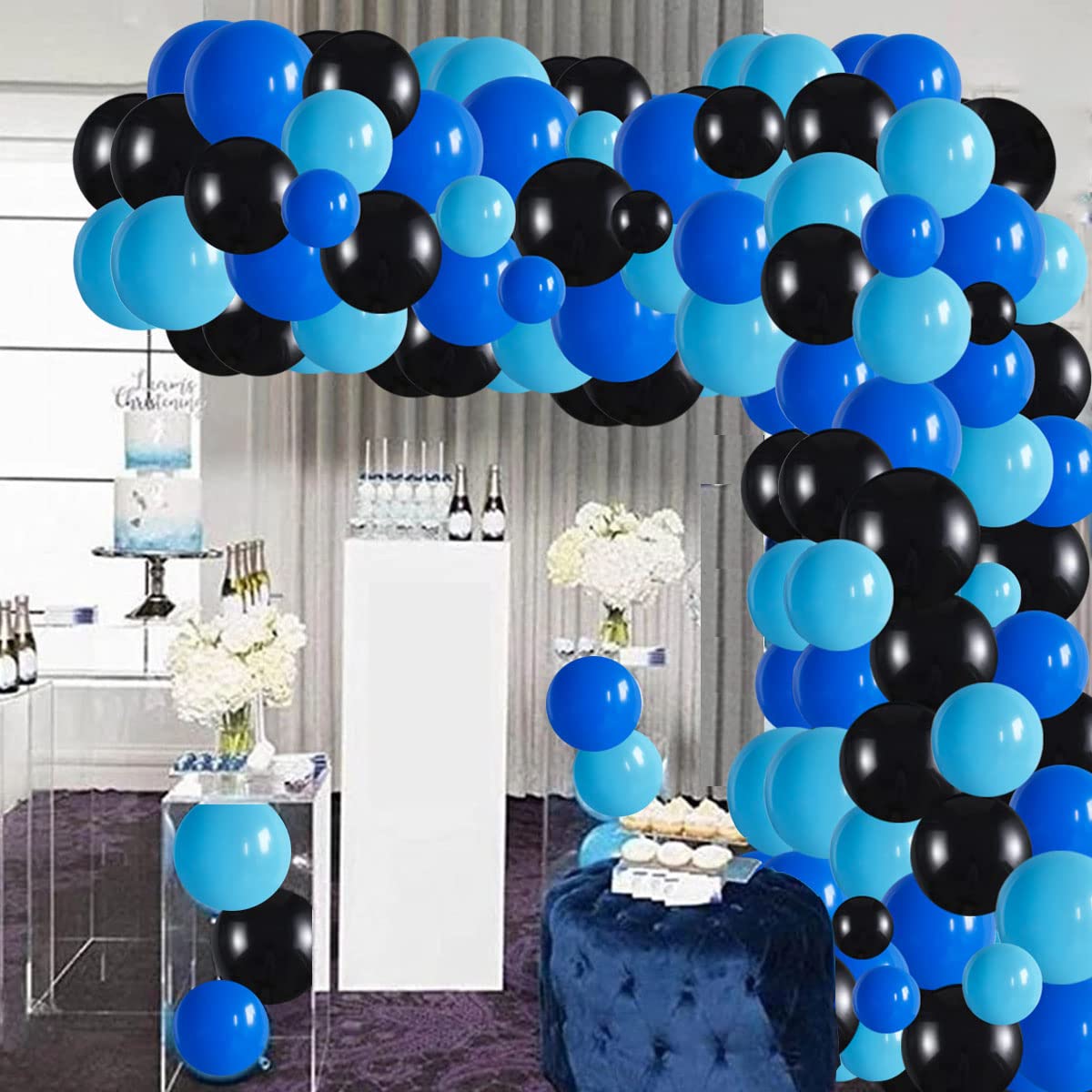 Kit Arche De Ballons Bleu Roi Et Noir - 117 Pièces, Ballons Latex, Support Et Colle (fête Homme, Anniversaire)