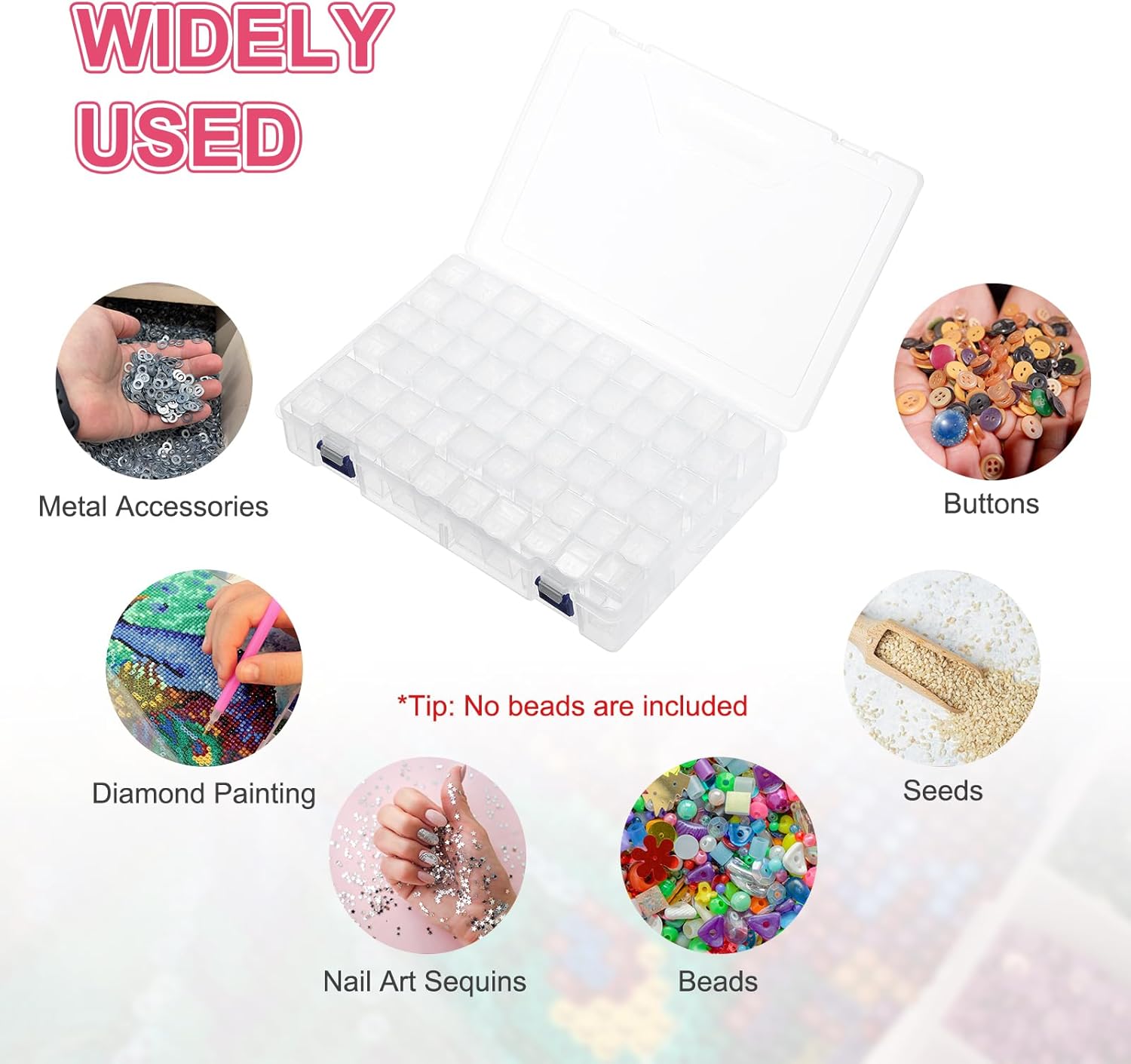 MECCANIXITY 60 Slots Diamond Art Storage Containers, Clear Plastic Diamond Art Painting Beads Organizer Case Accessories with Labels for Jewelry Nail Crafts Rhinestones 11.6x7.7x2.3inch