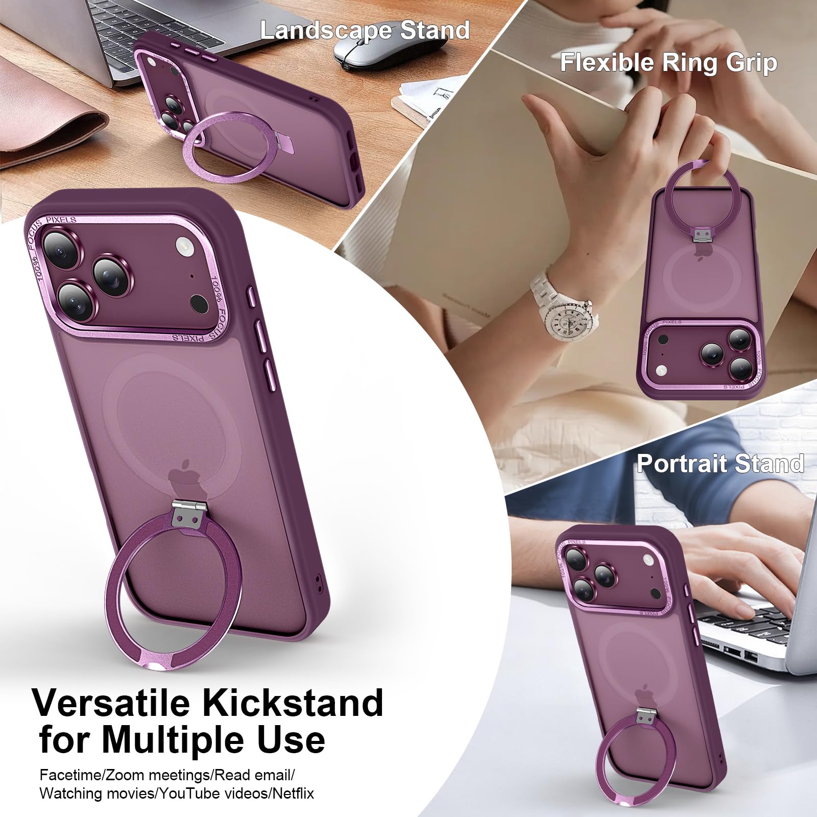 Coque magnétique pour iPhone 17 Pro avec anneau de support, protection contre les chutes de 3 m, coque de téléphone fine, translucide, mate et résistante aux chocs pour iPhone 17 Pro 6,3