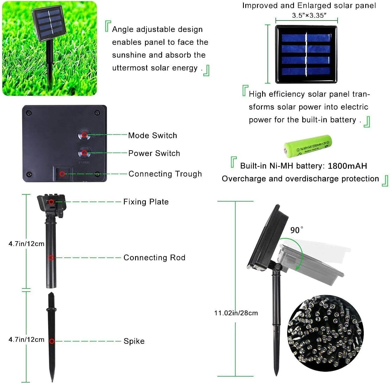 OZS 4 Pack 320LED Solar Lichterkette Außen, Wasserdicht 8 Modi Solar Baum Licht, Grüner Draht Weihnachtsbeleuchtung Außen für Garten, Party, Hochzeit, Weihnachtsdekorationen (Warmweiß)