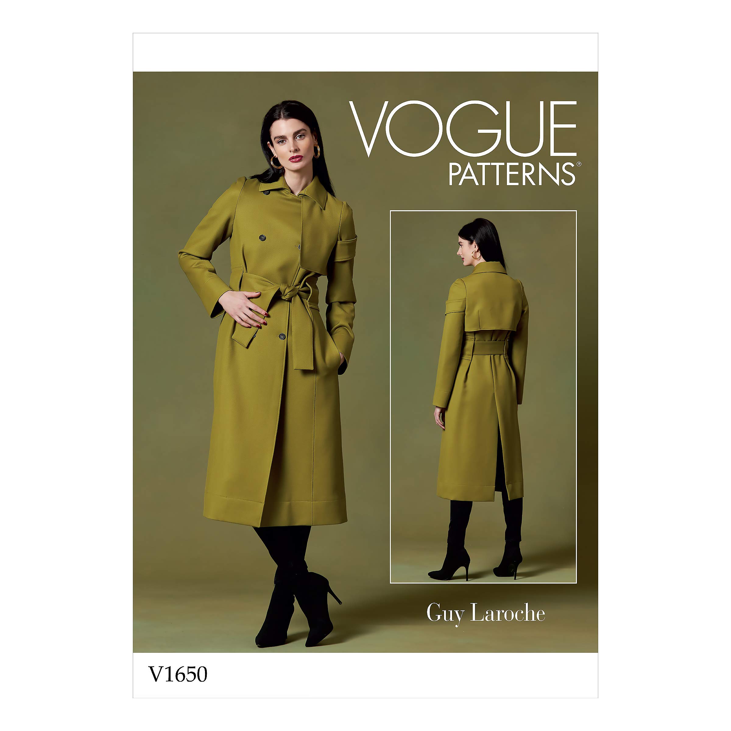 Vogue V1650Z Women's Lined Full Length Coat Sewing Patterns by Guy Laroche, Sizes 16-22, White