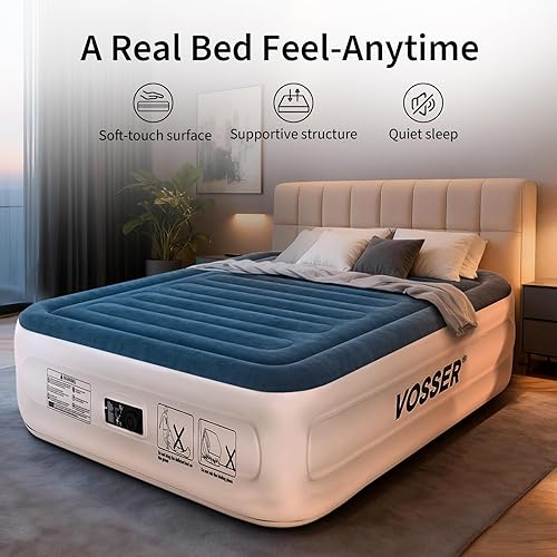 Miniatura 2 de Colchón de aire tamaño queen con bomba incorporada, 18'' de inflación/deflación rápida y fácil, colchón inflable plegable con bolsa