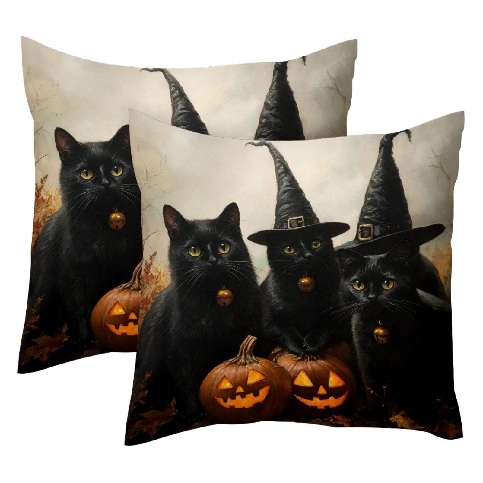 Housse de coussin chat noir en velours pour une ambiance magique en famille