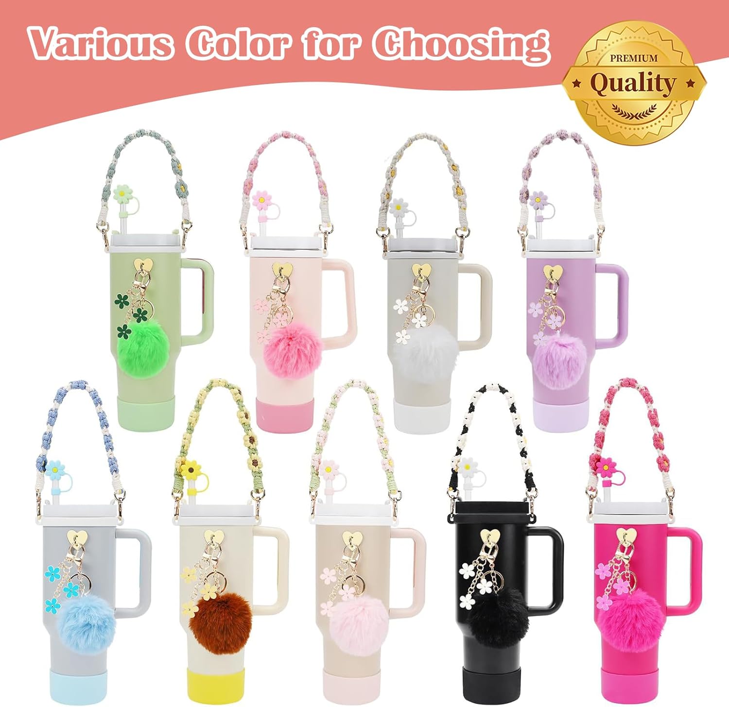 Stanley Cup Accessory Set: 7-Piece Bundle Including Straw Cover, Silicone Boot, Hand Strap, 4 Charms for 40oz & 30oz Tumblers - Image 7
