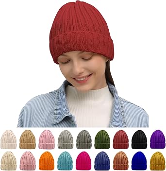 Rosoz Winter Hats for Women Warm Thick Soft Stretch Cable Knit Beanie Skully Cap for Cold Weather