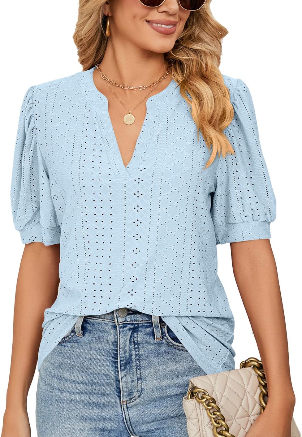 AygienceWomens Dressy Casual Blouses Shirts V Neck Trendy Business Casual Summer Tops