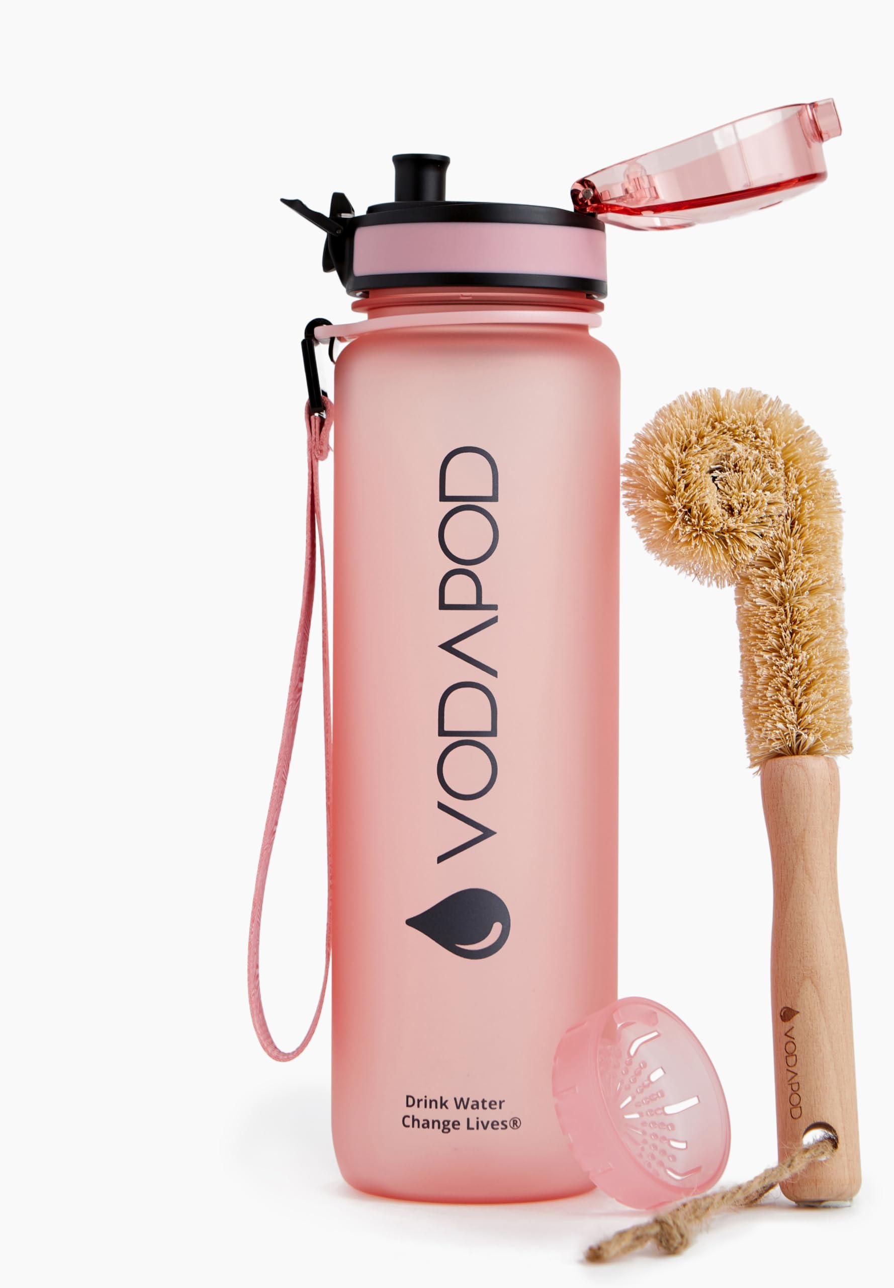 VODAPOD Motivational Water Bottle with Time Marker | 32oz Daily Water Intake Bottle | Gym Sports Water Bottle | Fruit Infuser Screen | 1 Liter