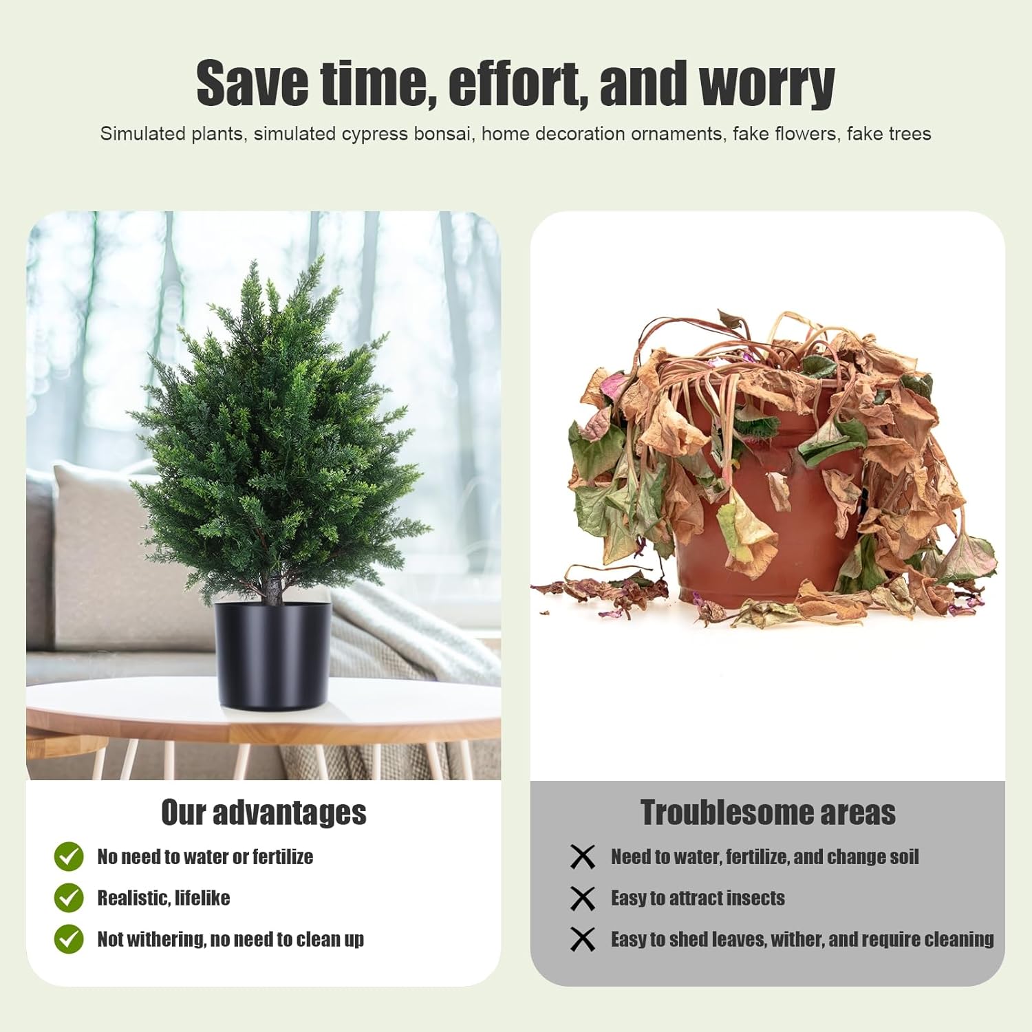 2Pcs Fake Shrubs, 21.6 Inches Simulated Cypress Bonsai, Artificial Cypress Ball Tree, Faux Potted Plants Artificial Shrubs Bushes with Cement Pot for Home Front Porch Decor Green