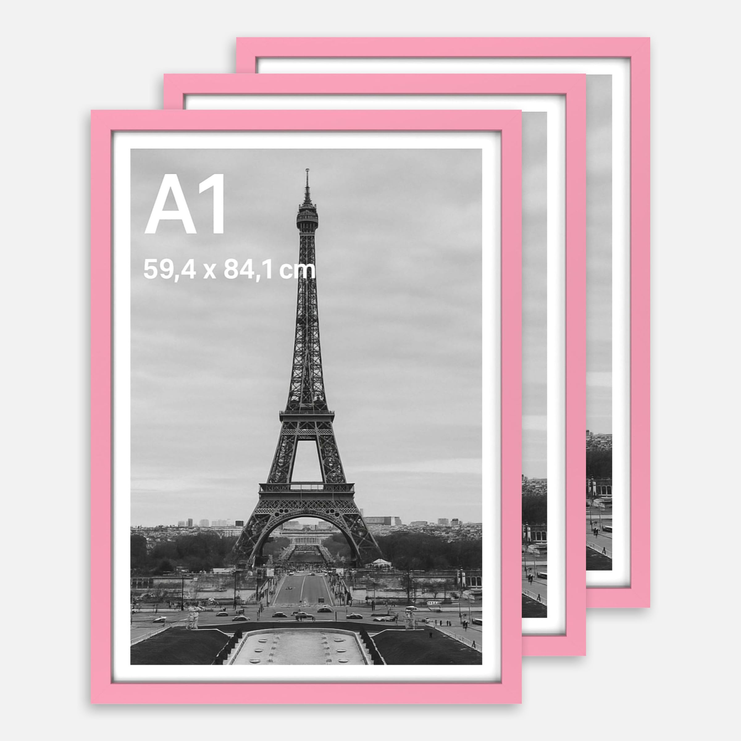 Stunning Large A1 Photo Poster Certificate Frame (59.4 x 84.1 cm) with Backboard and Styrene Included for Portrait and Landscape Display Wall Hanging - Baby Pink, A1 3Pack — image 1