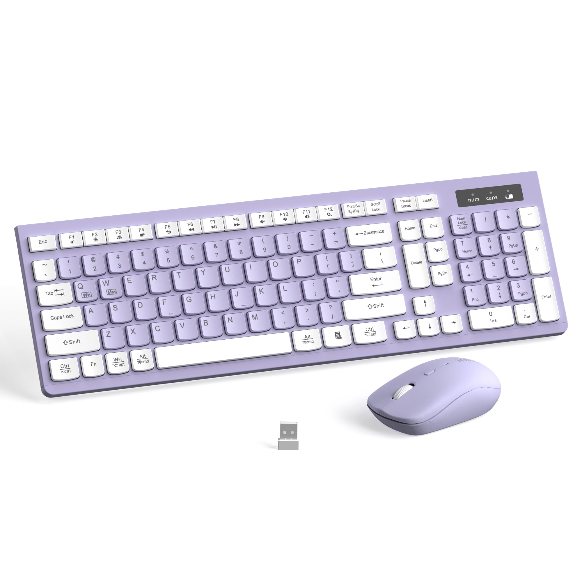 Wireless Keyboard and Mouse Combo, Full-Sized Wireless Keyboard and Adjustable DPI Mouse, 2.4GHz USB Receiver, Silent Keyboard and Mouse for PC, Windows, MAC, Desktop, Laptop(Purple)