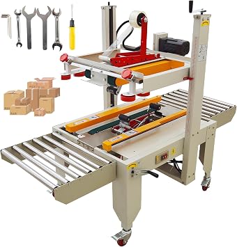 Automatic Carton Tape Sealing Machine 7.09"-19.7" Width | Continuous Paper Box Case Sealer, Left-and-Right Drive, 5.51"-23.6" Height Adjustable, 110V