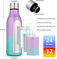Vista 157 de BJPKPK Botellas de agua aisladas, botella de agua de metal de acero inoxidable de 18 onzas con correa, termo a prueba de fugas sin BPA, tazas