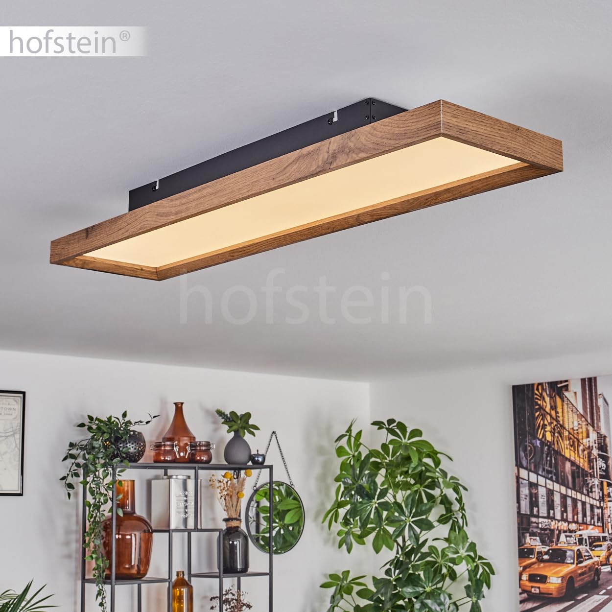 Plafón LED Longvic, moderno plafón de metal/MDF/plástico en negro/madera/blanco, longitud 80 cm, 24 vatios, 2650 lúmenes, 3000 Kelvin