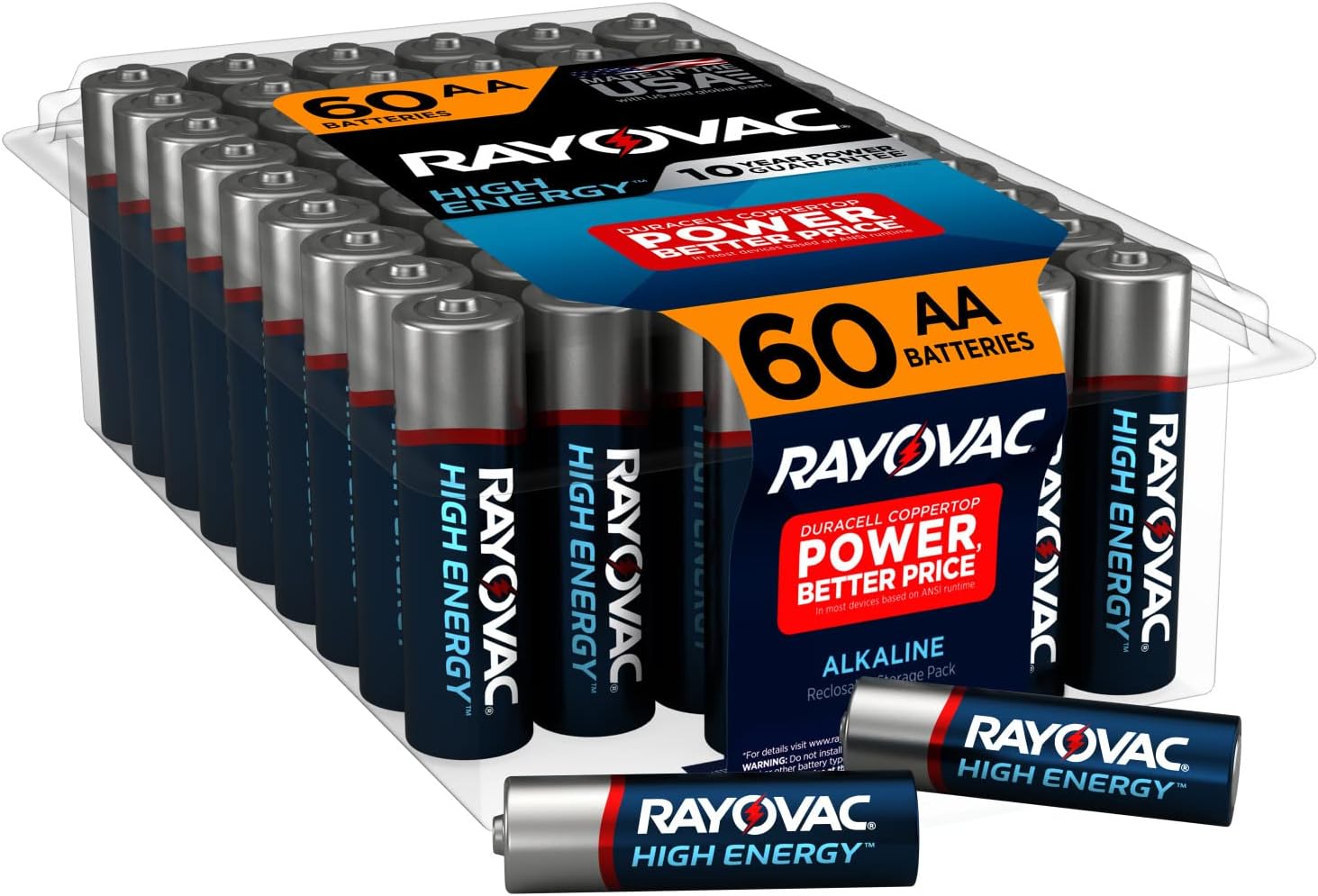 Rayovac AA Batteries, Double A Battery Alkaline, 60 Count