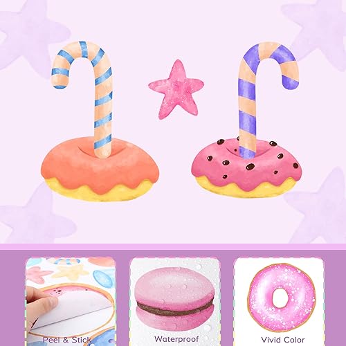 Miniatura 8 de Calcomanías de pared de donas coloridas, calcomanías de pared de dulces y donas, calcomanías de pared para niños, calcomanías para guardería,