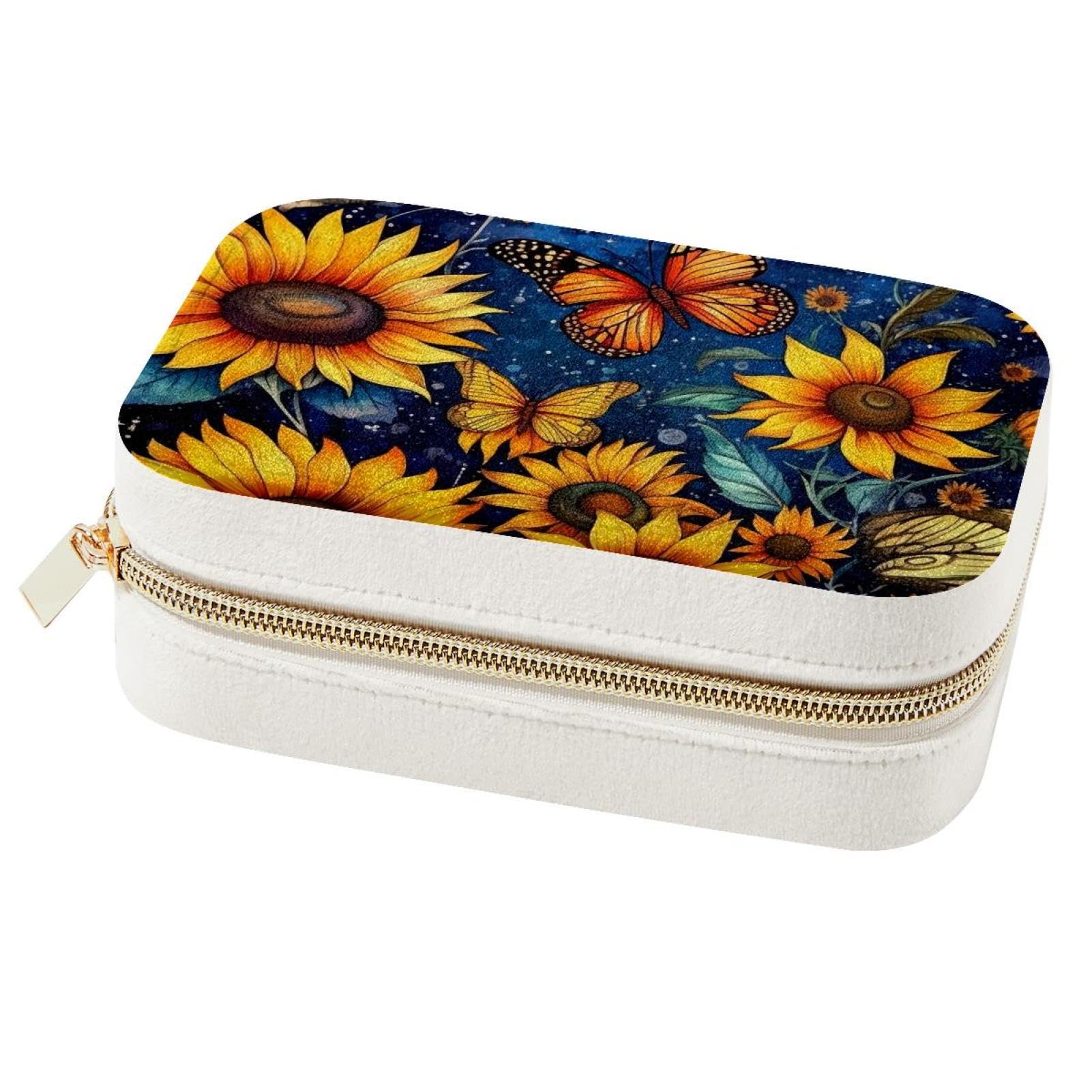 Boîte à bijoux portable étoiles et tournesol pour bagues et colliers