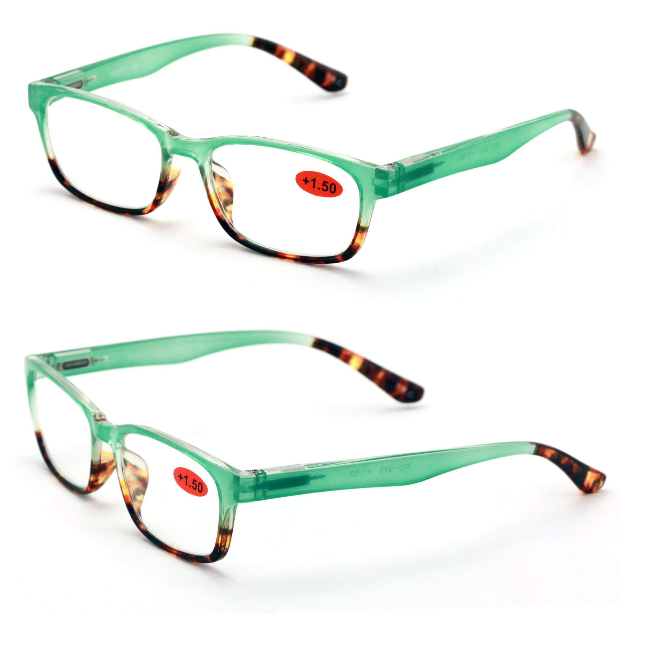 V.W.E. 2 Pairs of Stylish Classic Rectangle Reader With Spring Hinges Women Half Translucent Tortoise Reading Glasses
