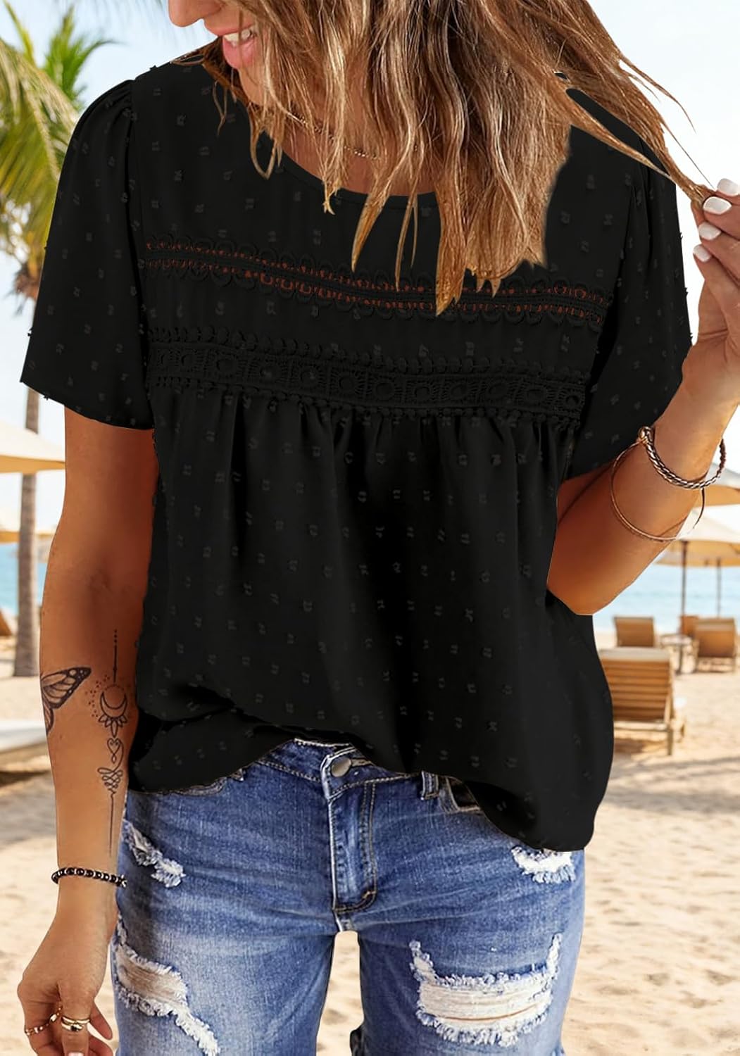 BETTE BOUTIK Women Boho Tops Short Sleeve Summer Flowy Shirts Dressy Casual Loose Trendy Blouses - Image 2