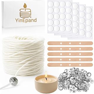 【262 Feet】 Candle Wick with 125 Pcs Metal Candle Wick Sustainer Tabs, 80Pcs Candle Wick Stickers and 5Pcs Wooden Candle Wick Centering Device, 80m Natural Cotton Candle Wicks for Candle Making Kit