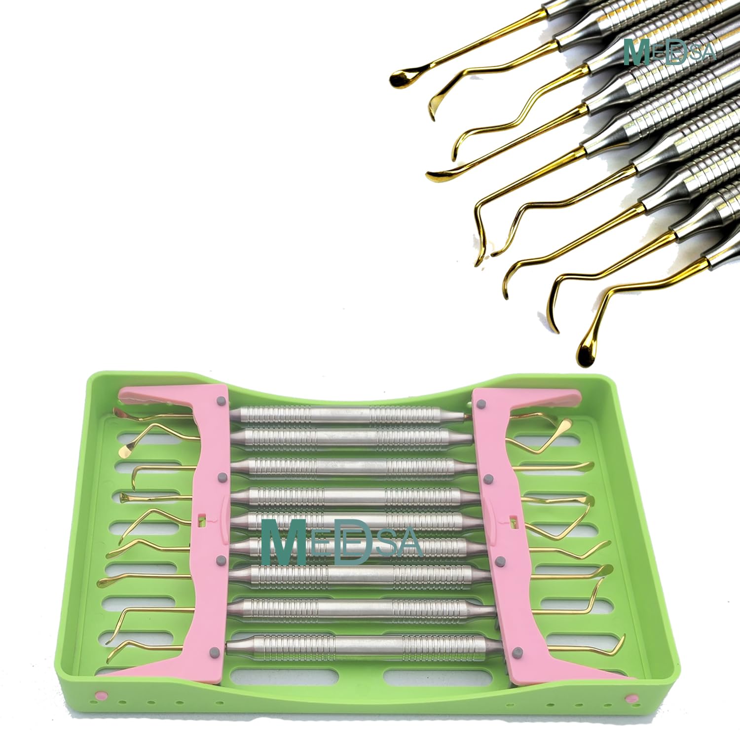9 Pcs Sinus Lift Kit Gold Plated Dental Implant Sinus Elevation Tools in ABS Autoclave Cassette for Precision Bone Grafting Sinus Lift Elevators - Sinus Lift Tools - Sinus Lift Curettes - Hand Scalers