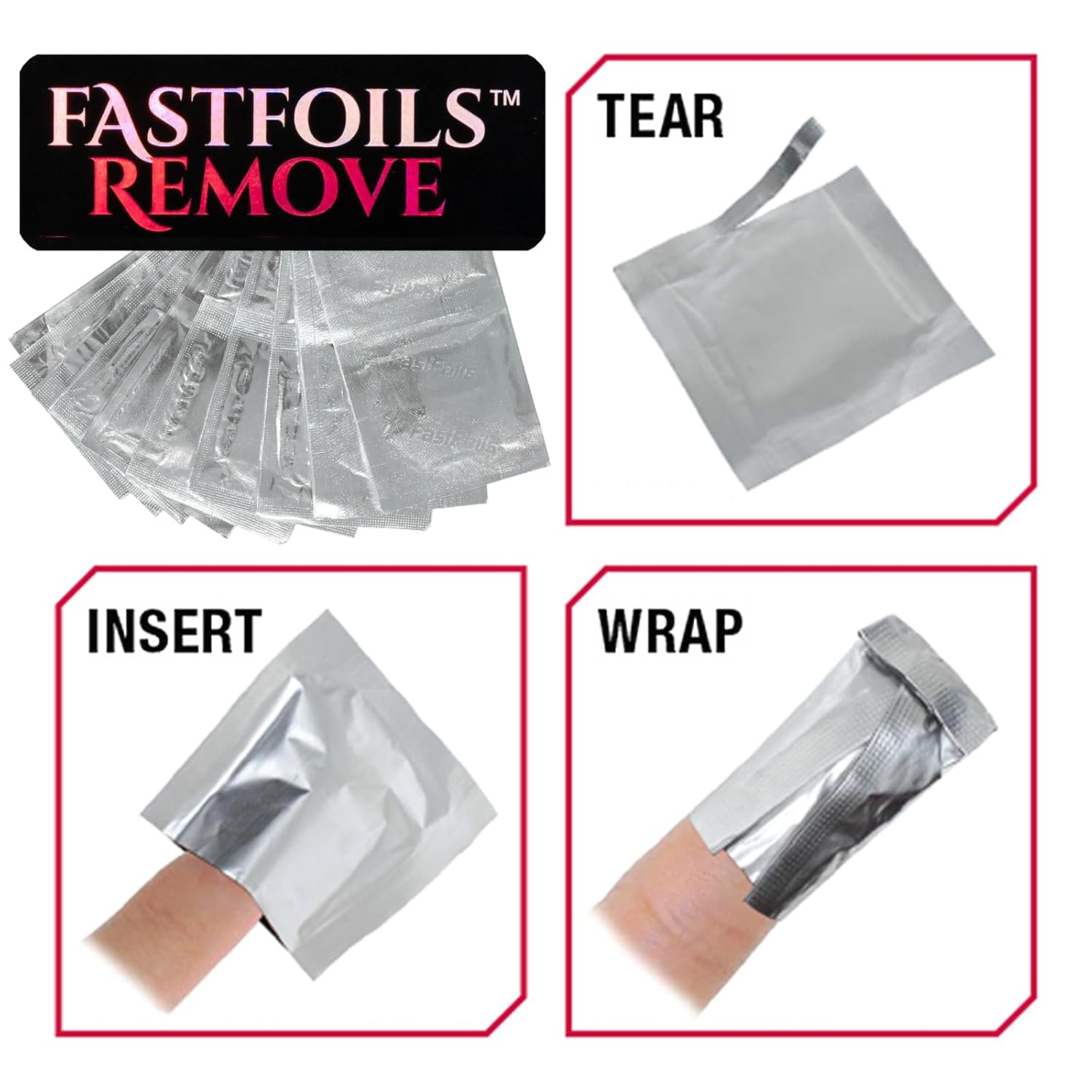 Americanails FastFoils 500 ct, One Step Gel Polish Foil Remover Wraps, All-In-One Foil Remover With Thick Cotton Pad & Pure Acetone, Remove Nail Polish, Gel Polish, Gel Nails, Acrylic Nails, Dip Nails