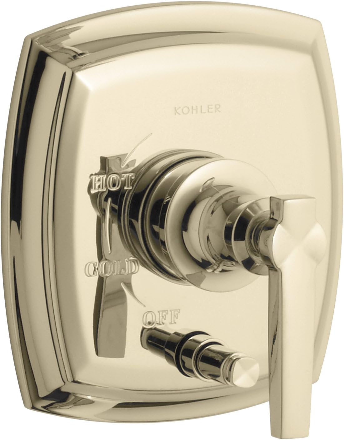KOHLER T98759-4-AF Margaux Rite-Temp Pressure-Balancing Valve Trim with Push-Button Diverter and Lever Handle, Valve Not Included, Vibrant French Gold