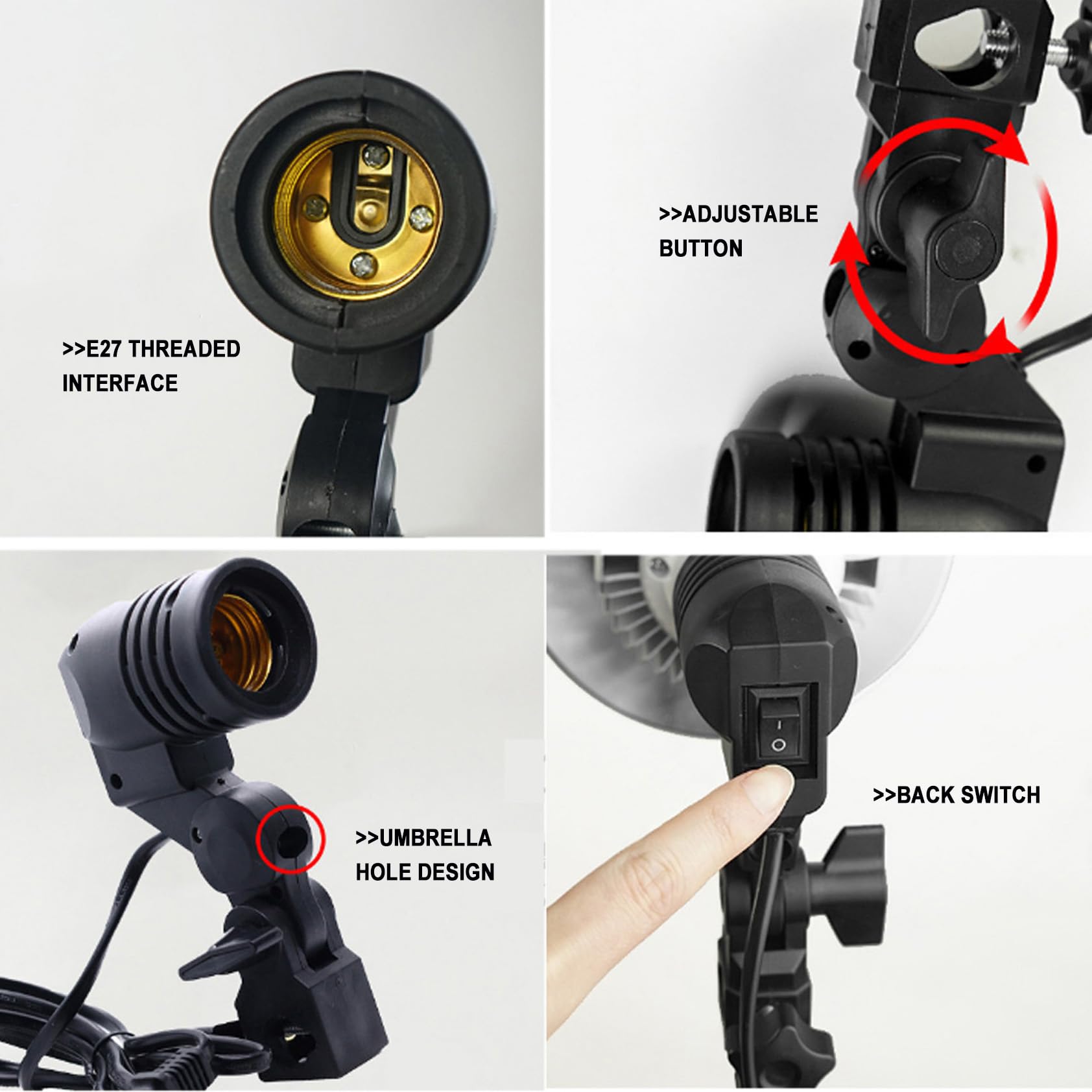 2 X Fotografia Lampada Fotografica Singolo Supporto E27 Attacco Clip Studio EU Spina