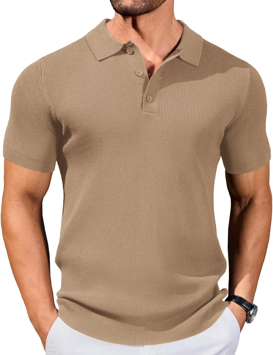 COOFANDY Mens Slim Fit Knit Polo Shirts Business Lightweight Polo Sweater Casual Summer Ribbed Textured Collared T Shirt